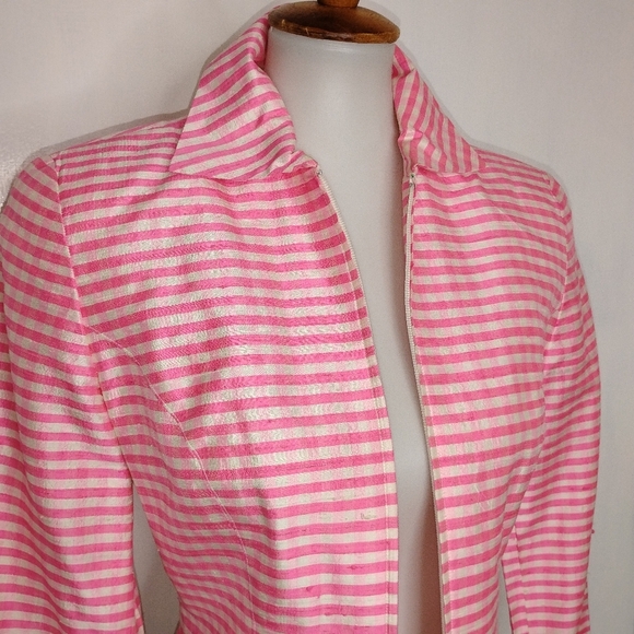 PINK GINGHAM RAW SILK CROP JACKET - Picture 10 of 12